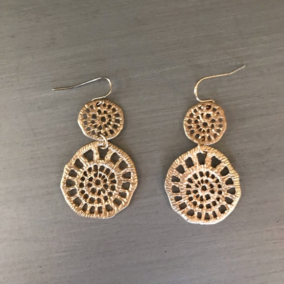Boutique Jewelry - Gold Textured Circle Drop Earrings